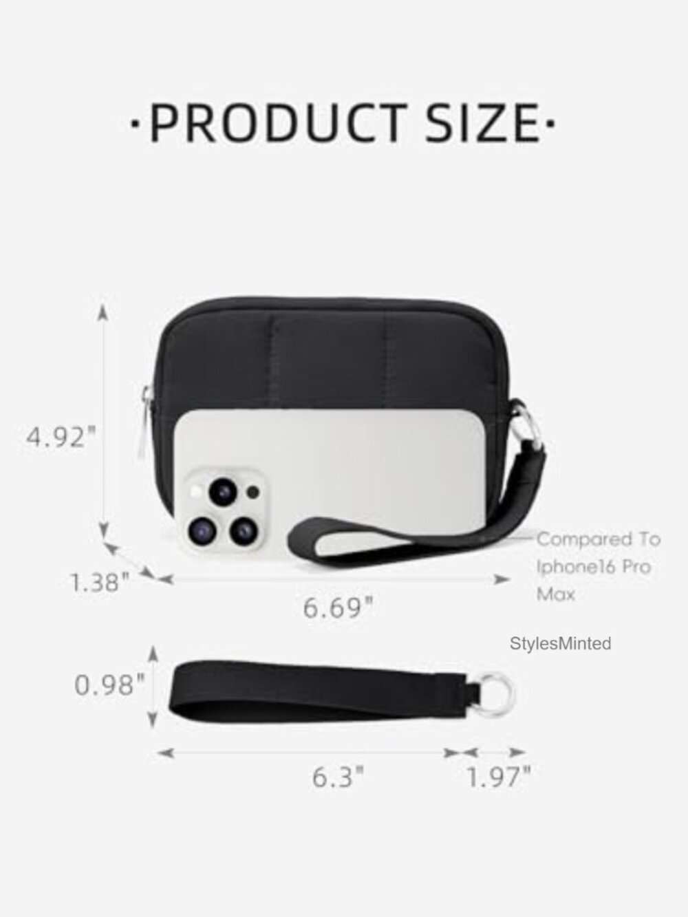 RFID Puffer Wristlet Wallet – Quilted Nylon Phone Wallet & Card Holder - Picture 3 of 7